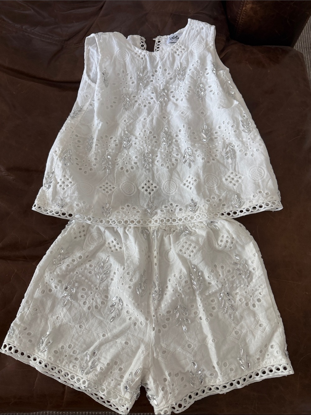 New Lola and the Boys White Eyelet Embroidered Two-Piece Tank & Shorts Set